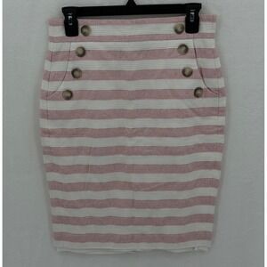 Ann Taylor LOFT Skirt‎ Womens 0 Red White Striped Sailor Pencil Preppy Office